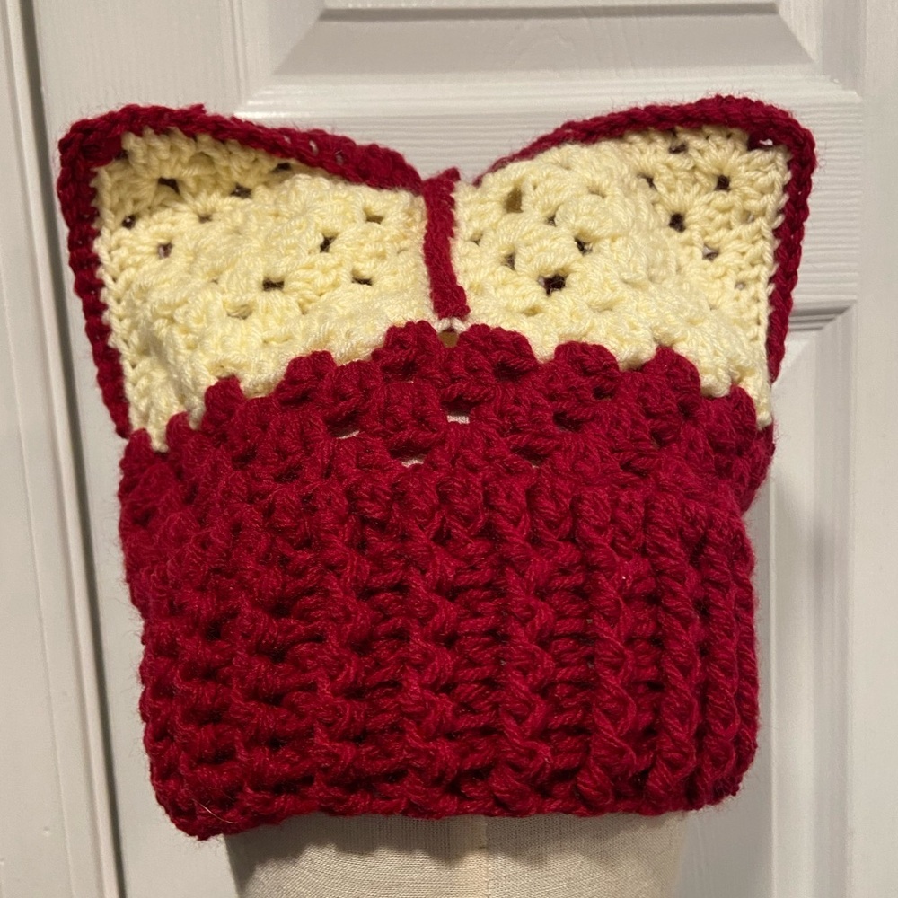 Handmade Crochet Cat Animal Ear Beanie Hat Cozy Ribbed Brim Stretch Winter Hat